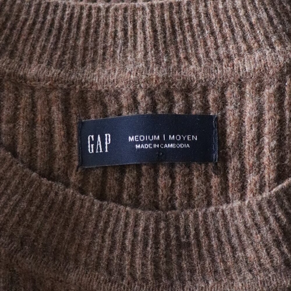 Gap Women's Sz M Brown Long Sleeve Crewneck Ribbed Knit Mini Sweater‎ Dress - Picture 9 of 11